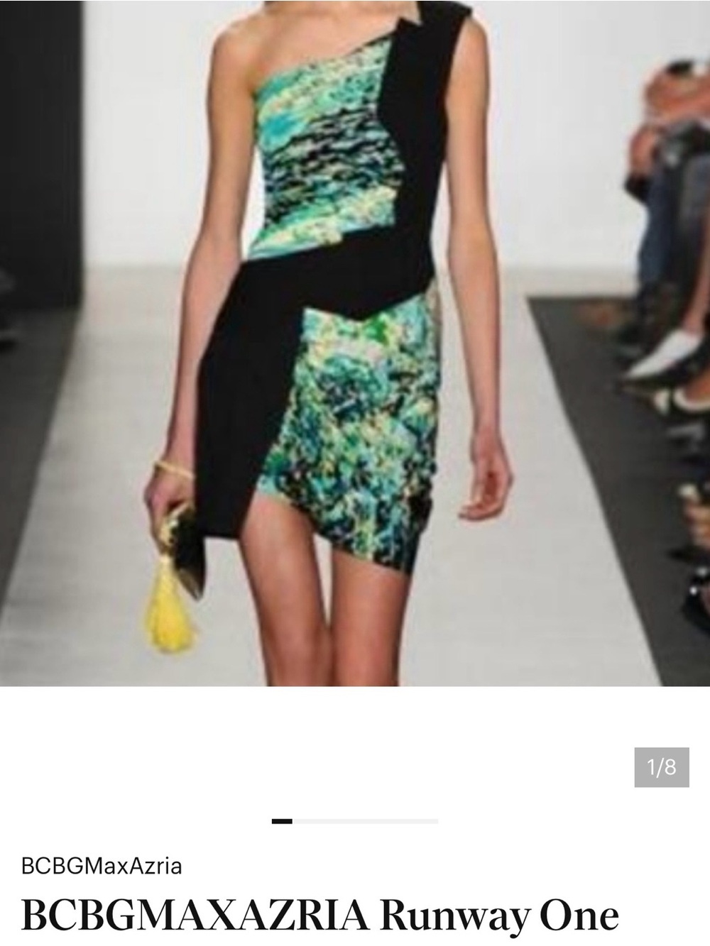BCBGMaxAzria One-Shoulder Black and Green Printed Mini Dress